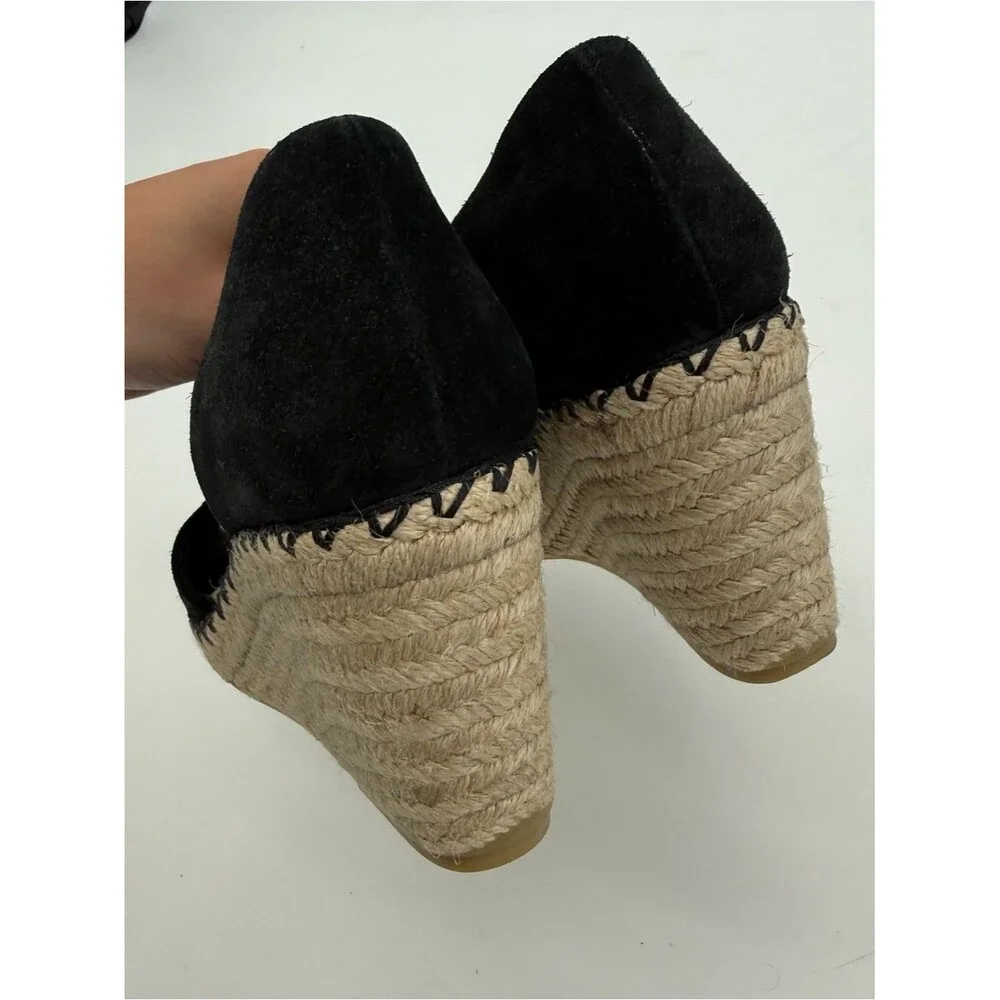 Vince Black Espadrille Wedges Suede Peep Toe Size 7.5M Designer Sonora Cutout